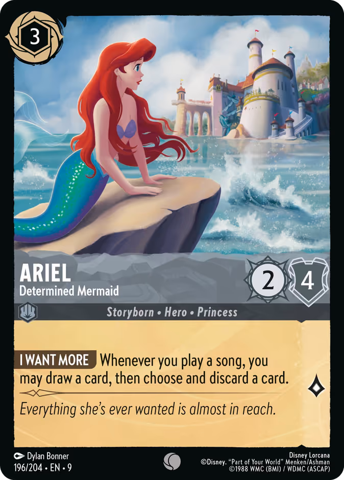 Ariel - Determined Mermaid Lorcana card (196/204, Fabled)
