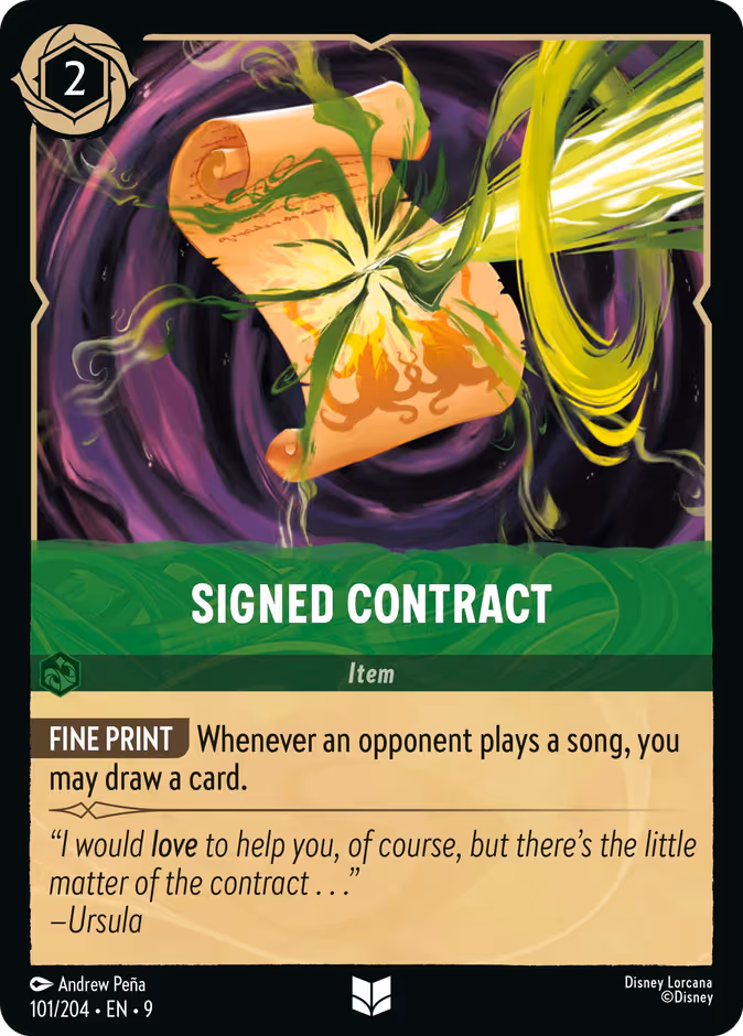 Signed Contract Lorcana card (101/204, Fabled)