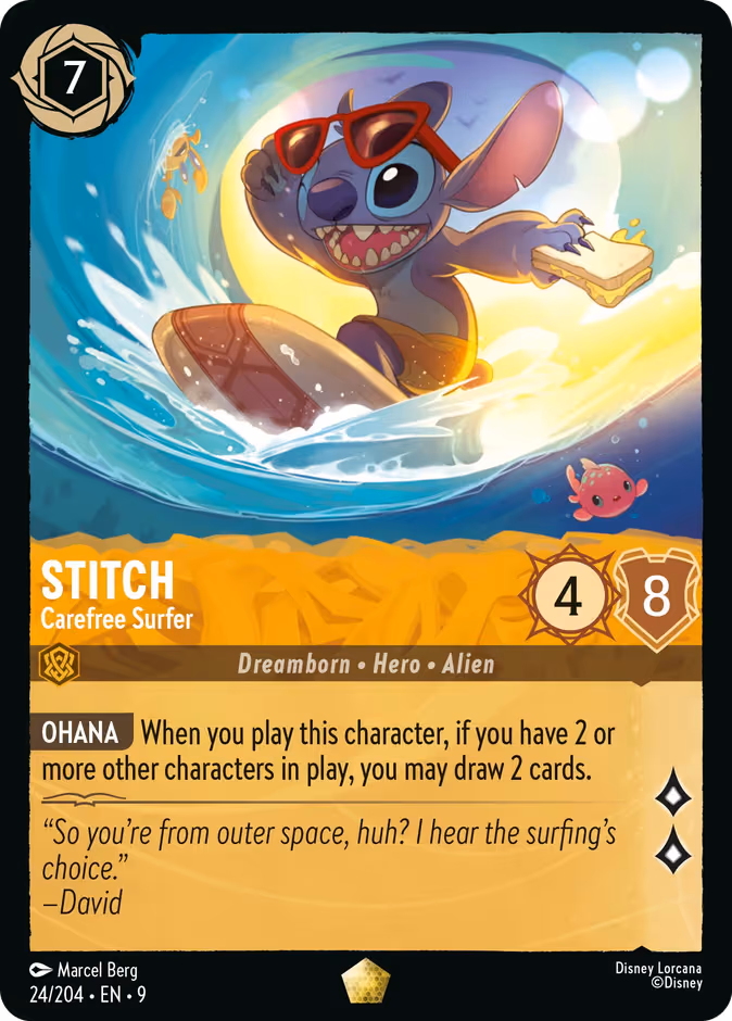 Stitch - Carefree Surfer Lorcana card (24/204, Fabled)