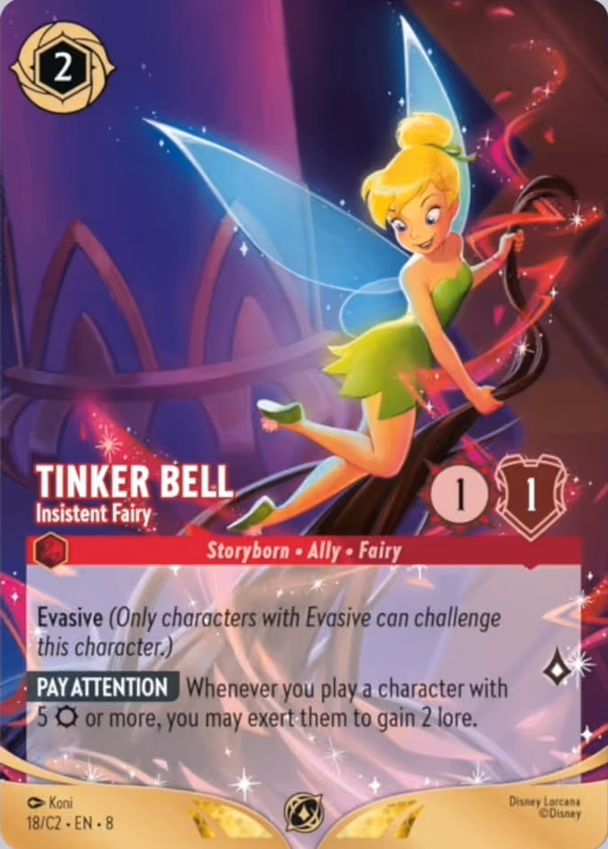 Tinker Bell - Insistent Fairy Lorcana card (C2 #18, Lorcana Challenge Year 3)