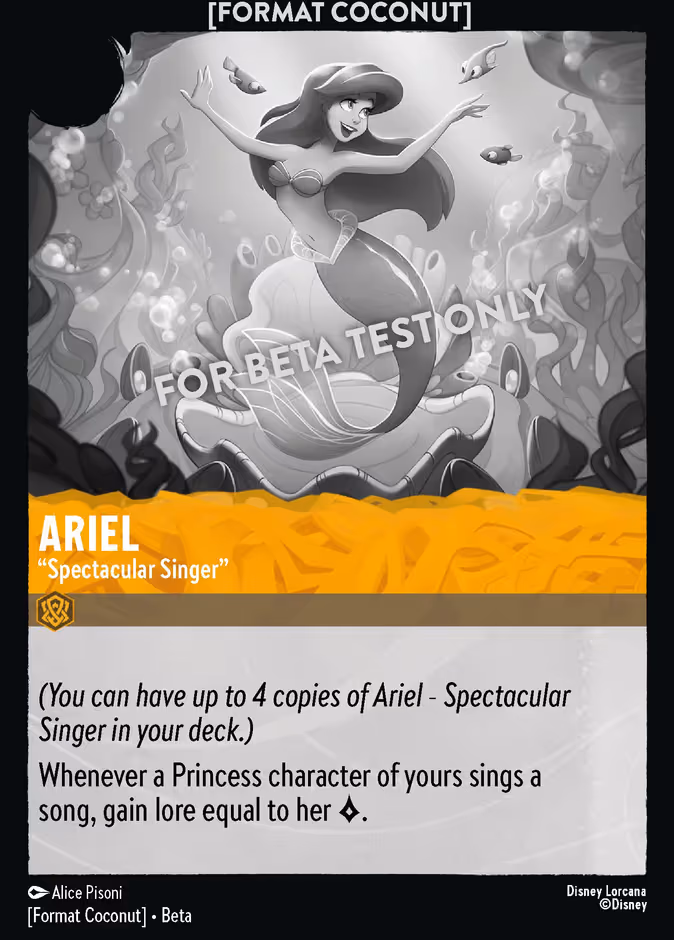 Ariel - "Spectacular Singer" Lorcana card (COCONUT #1, Format Coconut)