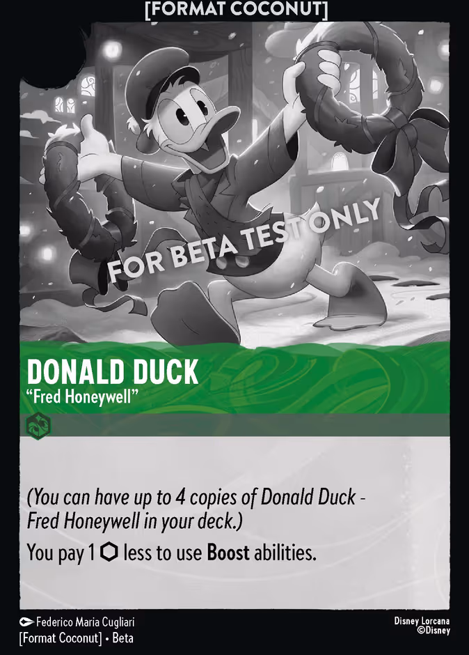 Donald Duck - "Fred Honeywell" Lorcana card (COCONUT #4, Format Coconut)
