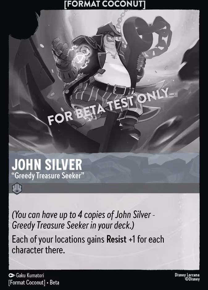 John Silver - "Greedy Treasure Seeker" Lorcana card (COCONUT #16, Format Coconut)