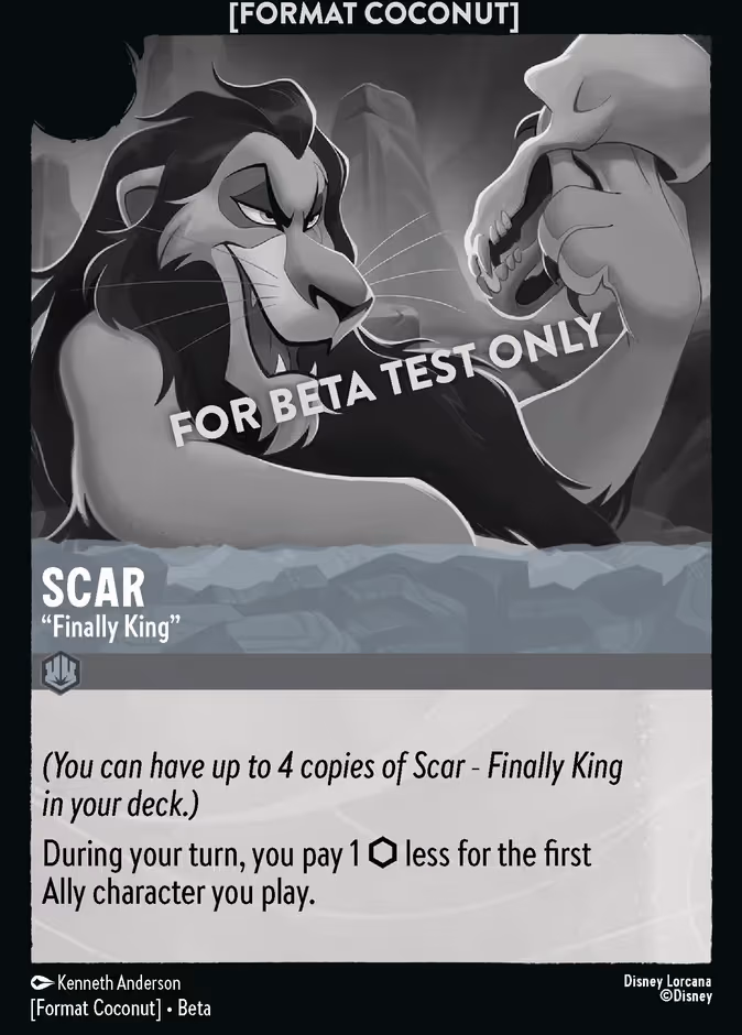 Scar - "Finally King" Lorcana card (COCONUT #17, Format Coconut)