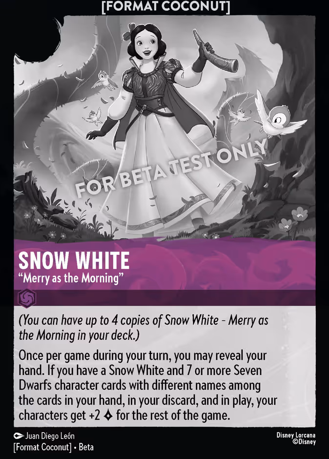 Snow White - "Merry as the Morning" Lorcana card (COCONUT #11, Format Coconut)