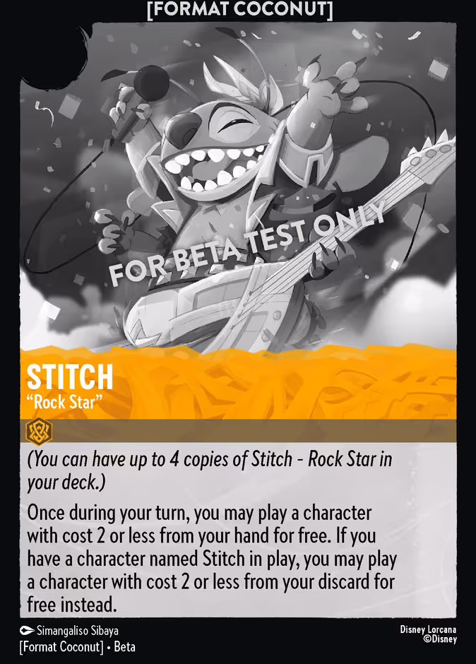Stitch - "Rock Star" Lorcana card (COCONUT #3, Format Coconut)