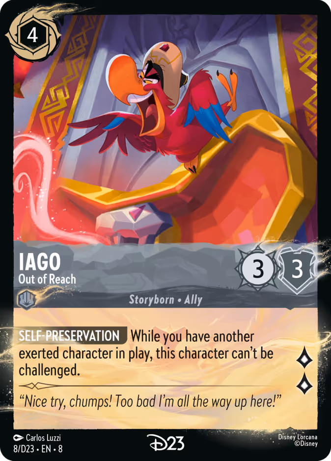 Iago - Out of Reach Lorcana card (D23 #8, D23 Collection)
