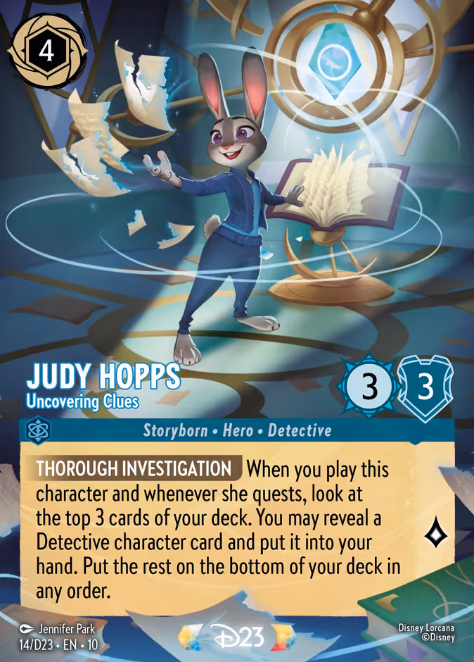 Judy Hopps - Uncovering Clues (Promo) Lorcana card (D23 #14, D23 Collection)