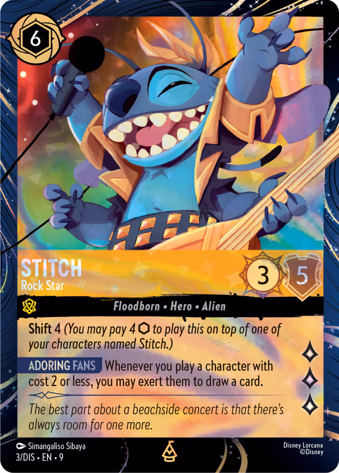 Stitch - Rock Star Lorcana card (DIS #3, EPCOT Festival of the Arts)