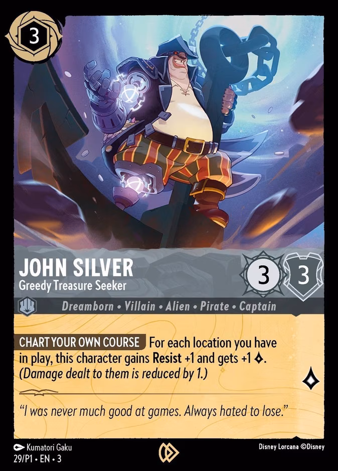 John Silver - Greedy Treasure Seeker Lorcana card (P1 #29, Promo Set 1)