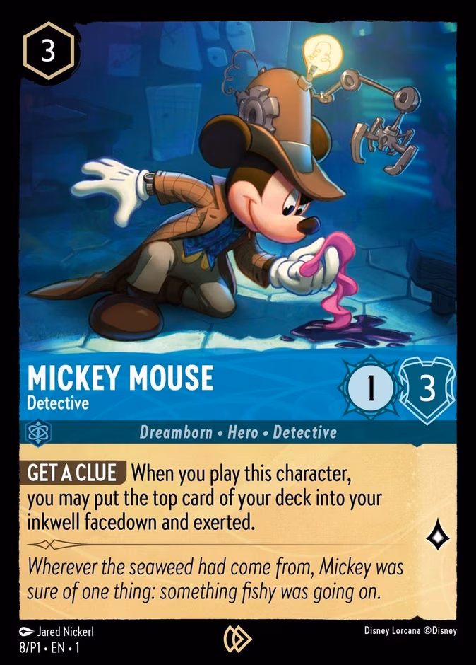 Mickey Mouse - Detective Lorcana card (P1 #8, Promo Set 1)