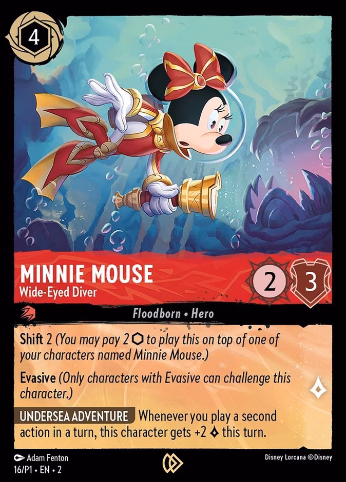 Minnie Mouse - Wide-Eyed Diver Lorcana card (P1 #16, Promo Set 1)