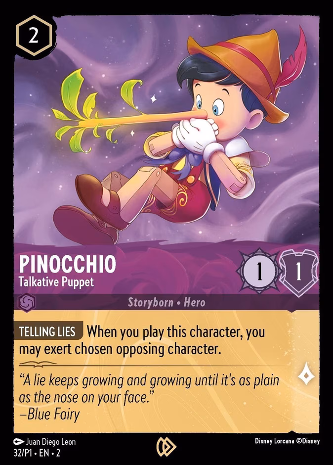 Pinocchio - Talkative Puppet Lorcana card (P1 #32, Promo Set 1)