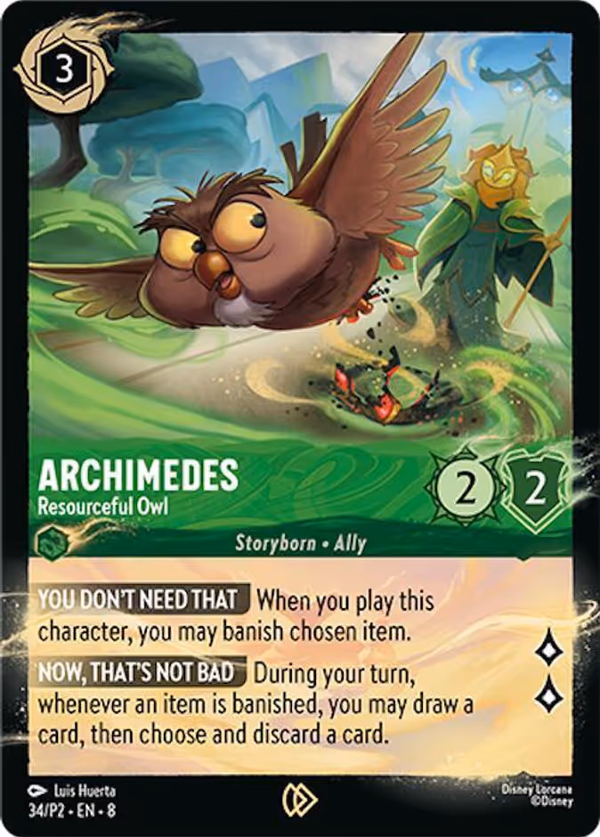 Archimedes - Resourceful Owl Lorcana card (P2 #34, Promo Set 2)