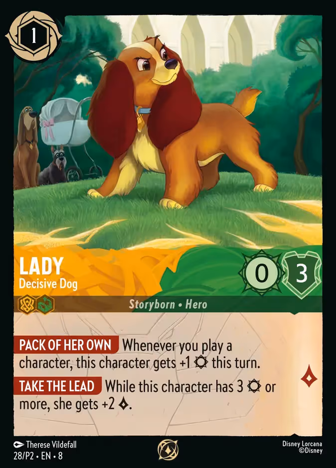 Lady - Decisive Dog Lorcana card (P2 #28, Promo Set 2)