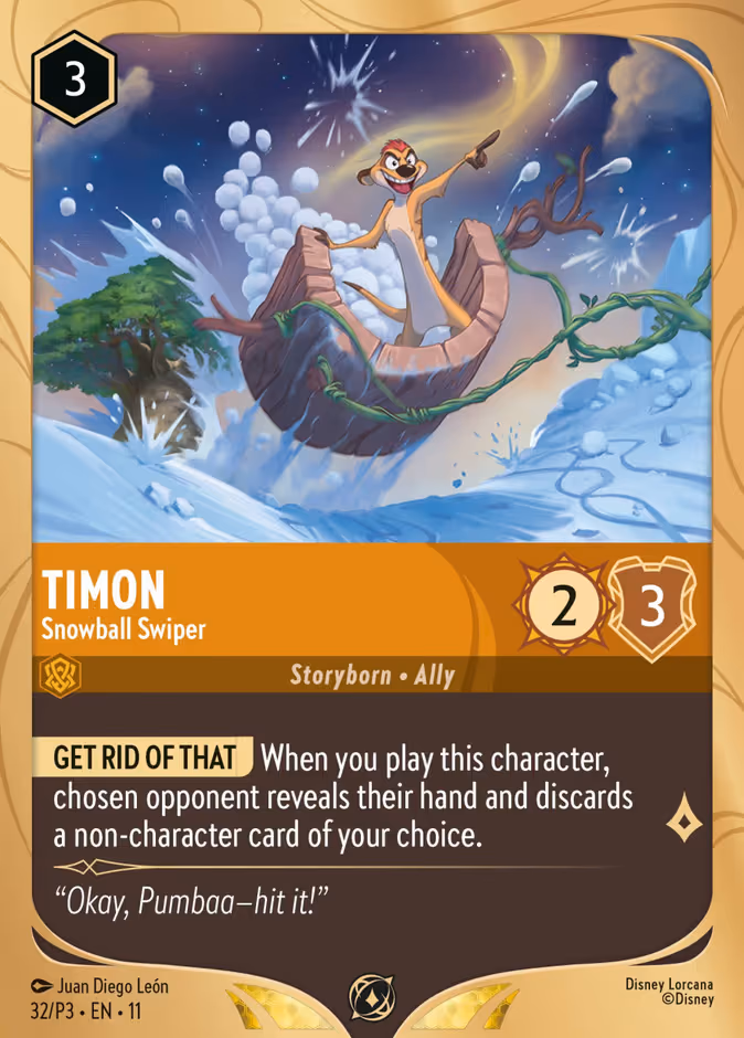 Timon - Snowball Swiper Lorcana card (P3 #32, Promo Set 3)