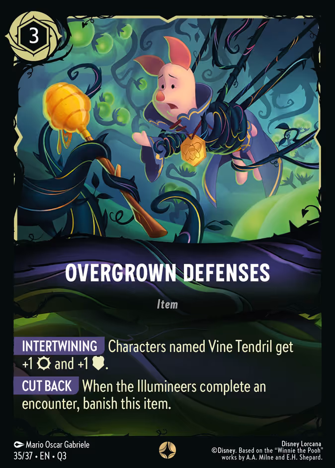 Overgrown Defenses Lorcana card (Q3 #35, Hunny Rescue – Illumineer's Quest)
