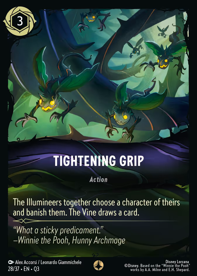 Tightening Grip Lorcana card (Q3 #28, Hunny Rescue – Illumineer's Quest)