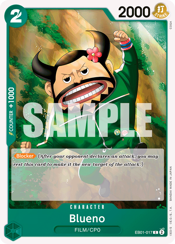 Blueno One Piece card (EB01-017, Extra Booster: Memorial Collection)
