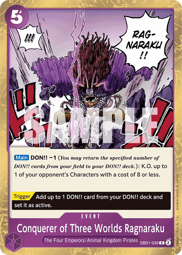 Conquerer of Three Worlds Ragnaraku One Piece card (EB01-039, Extra Booster: Memorial Collection)