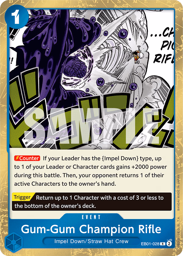 Gum-Gum Champion Rifle One Piece card (EB01-028, Extra Booster: Memorial Collection)