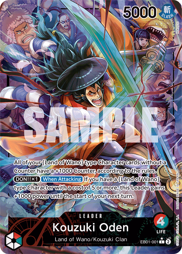 Kouzuki Oden (Alternate Art) One Piece card (EB01-001, Extra Booster: Memorial Collection)