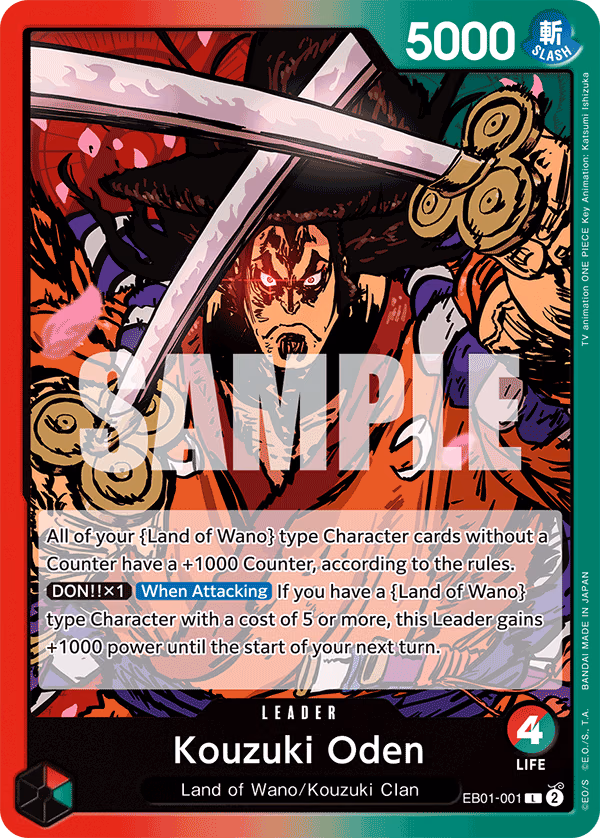 Kouzuki Oden One Piece card (EB01-001, Extra Booster: Memorial Collection)