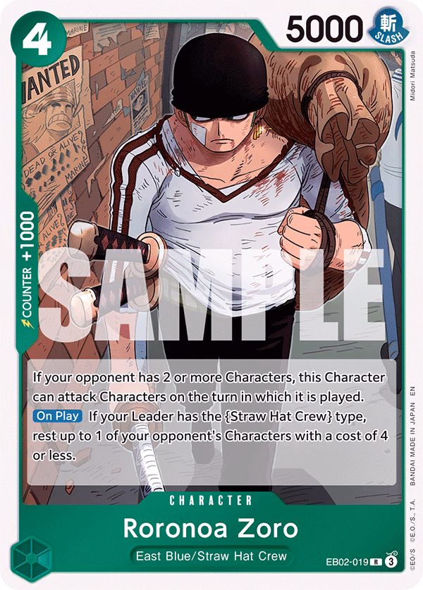 Roronoa Zoro One Piece card (EB02-019, Extra Booster: Anime 25th Collection)