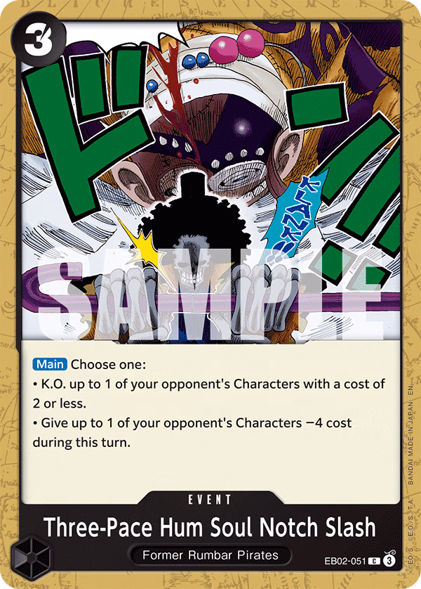 Three-Pace Hum Soul Notch Slash One Piece card (EB02-051, Extra Booster: Anime 25th Collection)