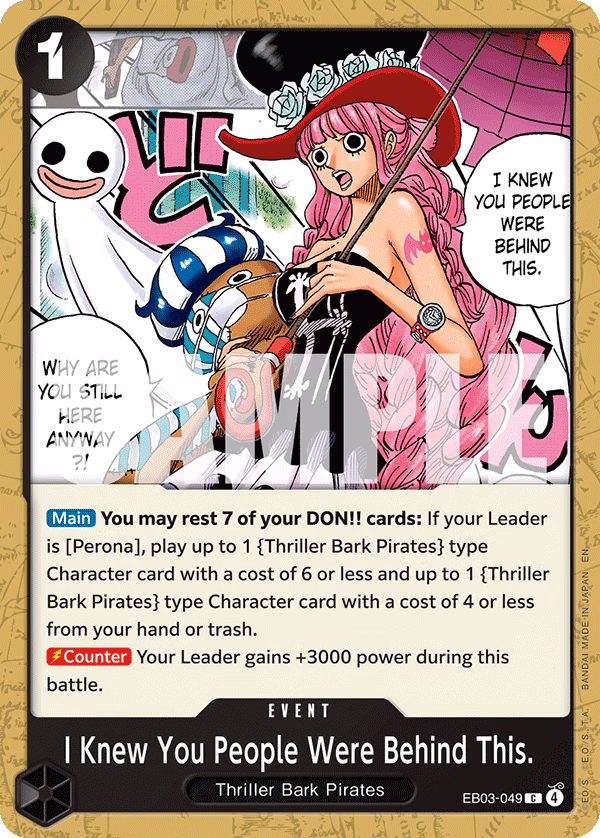 I Knew You People Were Behind This. One Piece card (EB03-049, Extra Booster: One Piece Heroines Edition)