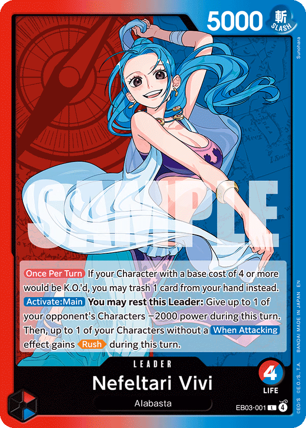 Nefeltari Vivi One Piece card (EB03-001, Extra Booster: One Piece Heroines Edition)