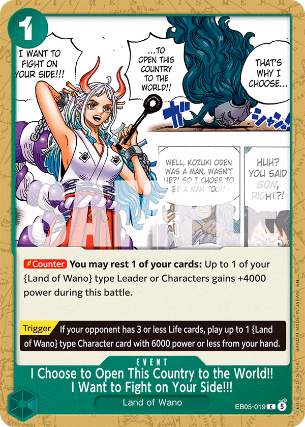I Choose to Open This Country to the World!! I Want to Fight on Your Side!!! One Piece card (EB05-019, Extra Booster: One Piece Heroines Edition Vol. 2)