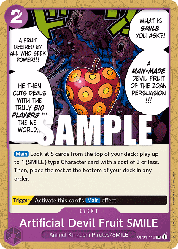 Artificial Devil Fruit SMILE One Piece card (OP01-116, Romance Dawn)