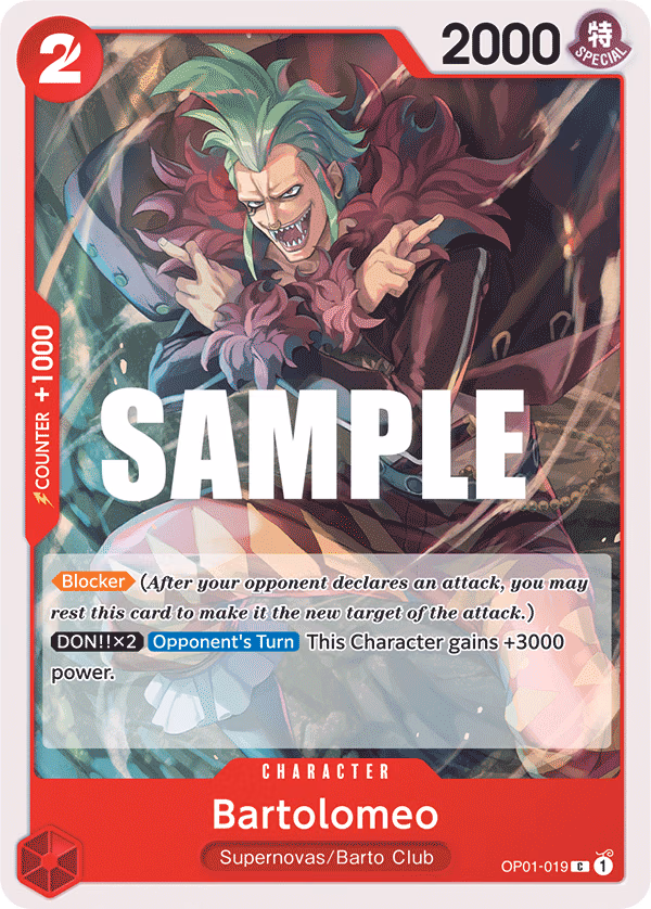 Bartolomeo One Piece card (OP01-019, Romance Dawn)