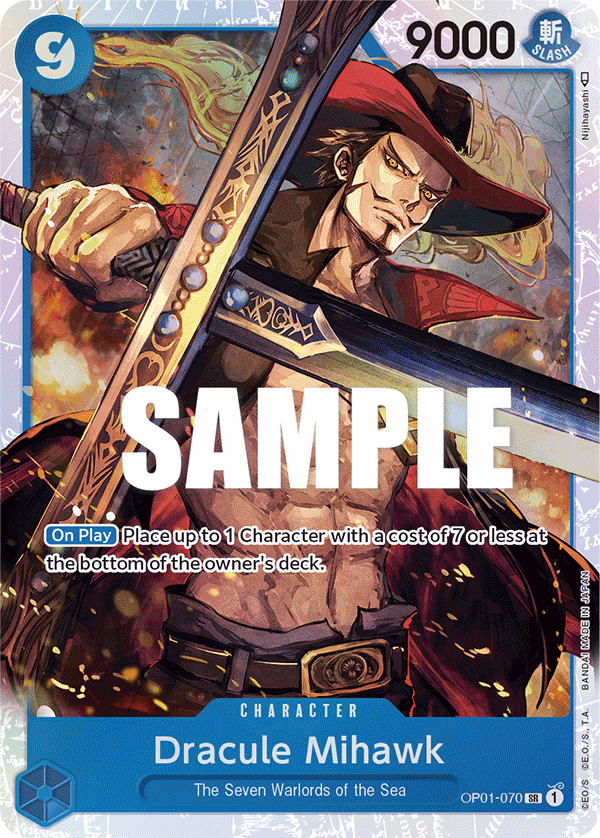 Dracule Mihawk One Piece card (OP01-070, Romance Dawn)