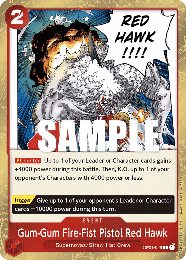 Gum-Gum Fire-Fist Pistol Red Hawk One Piece card (OP01-026, Romance Dawn)