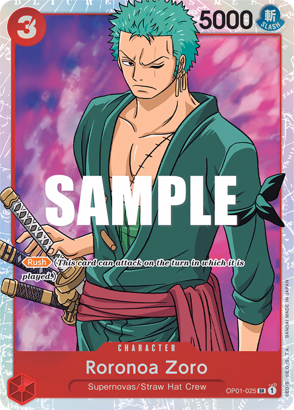 Roronoa Zoro One Piece card (OP01-025, Romance Dawn)
