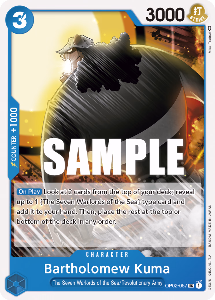 Bartholomew Kuma One Piece card (OP02-057, Paramount War)