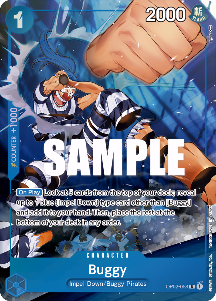 Buggy (Alternate Art) One Piece card (OP02-058, Paramount War)