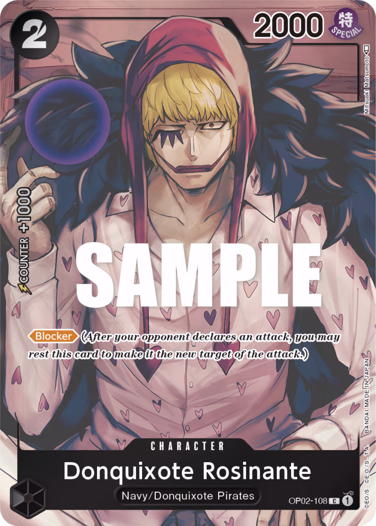 Donquixote Rosinante (Box Topper) One Piece card (OP02-108, Paramount War)