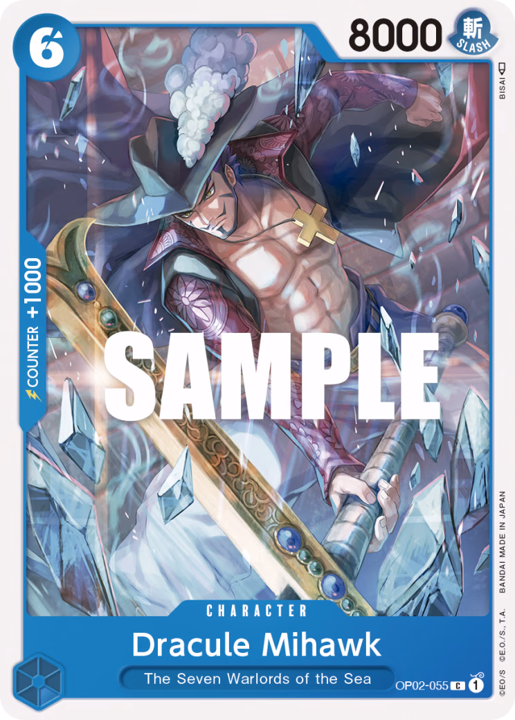 Dracule Mihawk One Piece card (OP02-055, Paramount War)