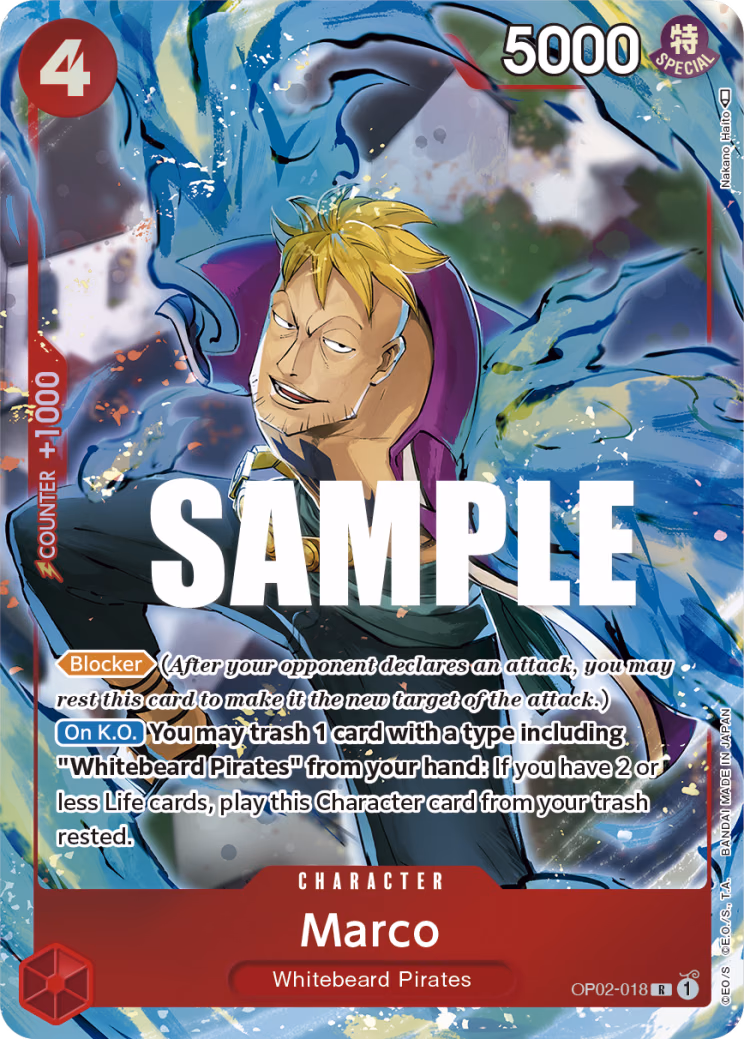 Marco (Alternate Art) One Piece card (OP02-018, Paramount War)