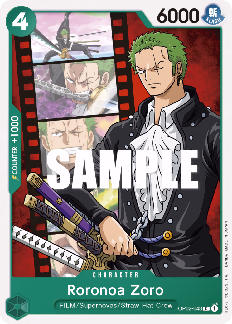 Roronoa Zoro One Piece card (OP02-043, Paramount War)