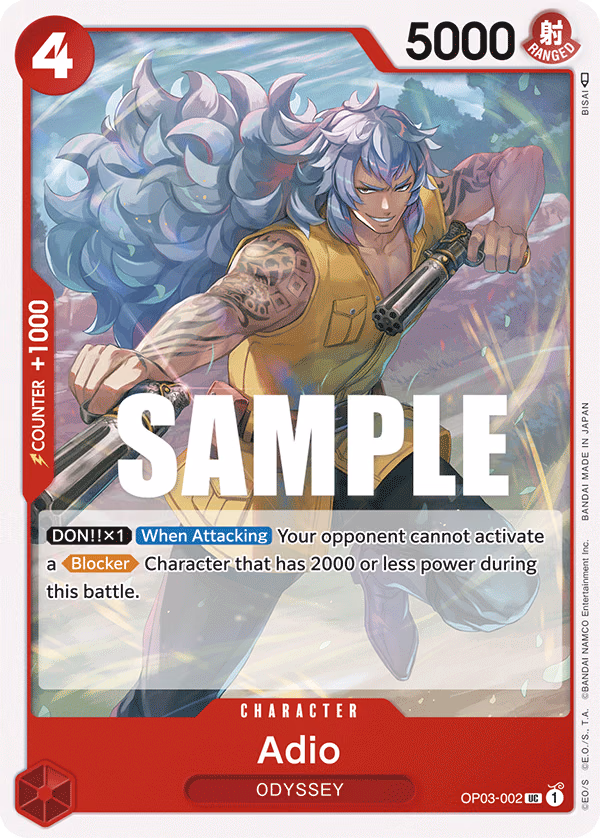 Adio One Piece card (OP03-002, Pillars of Strength)