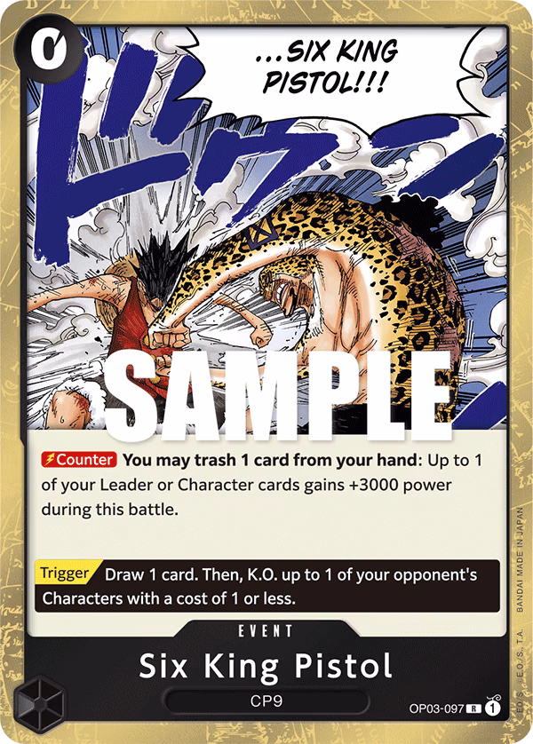 Six King Pistol One Piece card (OP03-097, Pillars of Strength)