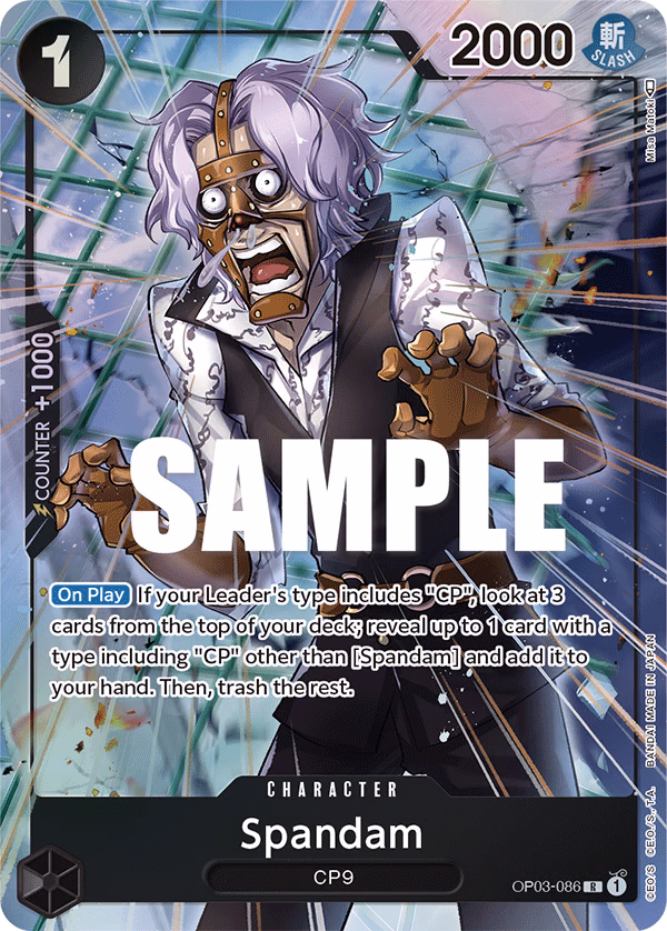 Spandam (Alternate Art) One Piece card (OP03-086, Pillars of Strength)