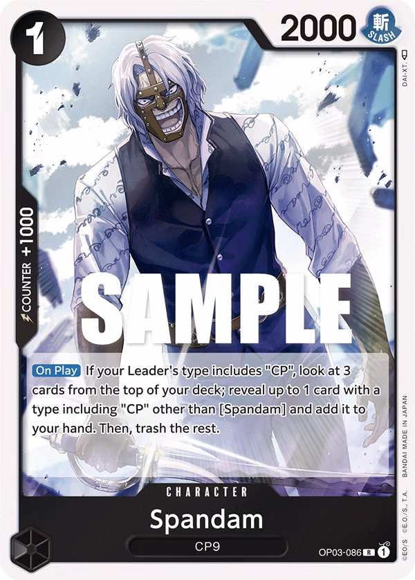 Spandam One Piece card (OP03-086, Pillars of Strength)