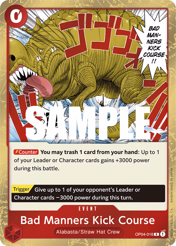 Bad Manners Kick Course One Piece card (OP04-016, Kingdoms of Intrigue)