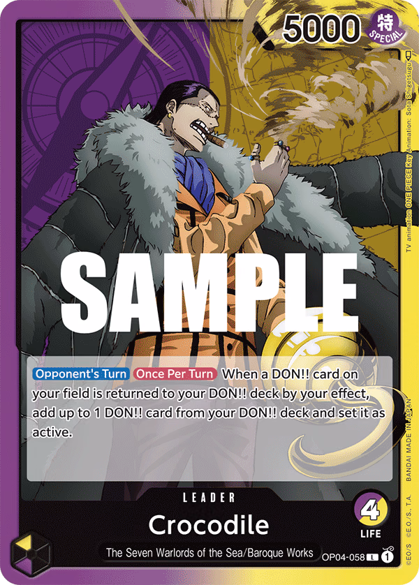Crocodile One Piece card (OP04-058, Kingdoms of Intrigue)