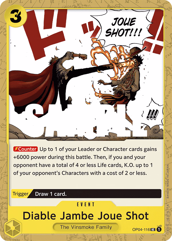 Diable Jambe Joue Shot One Piece card (OP04-116, Kingdoms of Intrigue)
